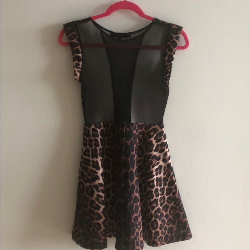 TOPSHOP Leopard and black mesh petite dress